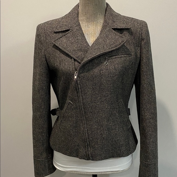 Lauren Ralph Lauren Charcoal Wool Moto Jacket Size 4 Zipper Detail - Picture 2 of 15